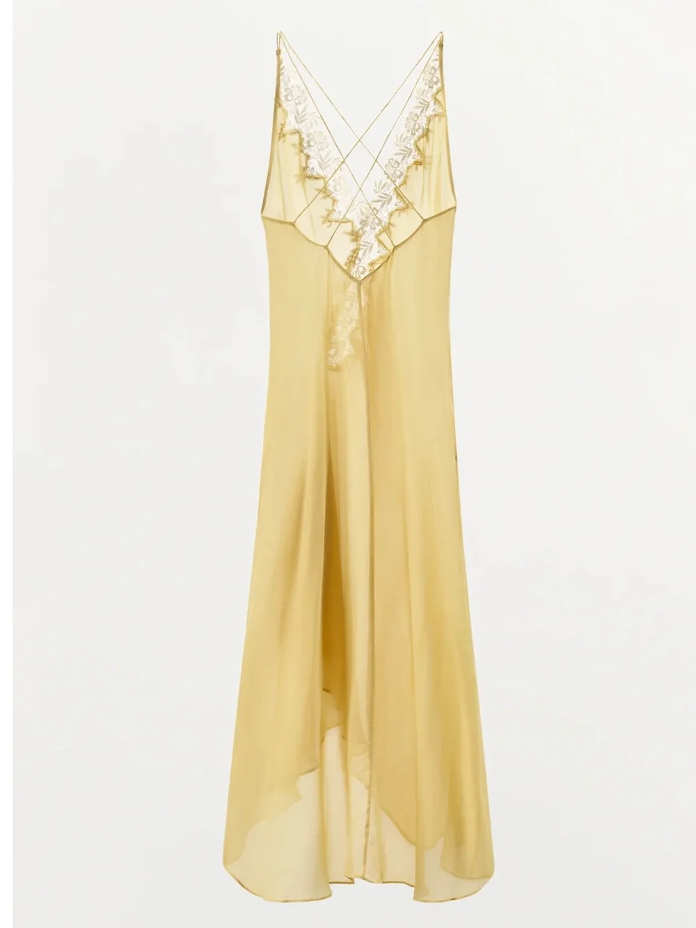 ZARA LEMON RUFFLED LACE GEORGETTE DRESS